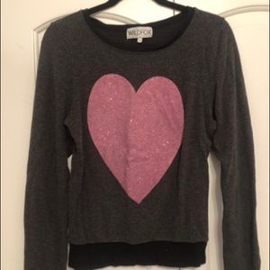 Wildfox Baggy Beach Jumper- Dark Gray/Pink Heart